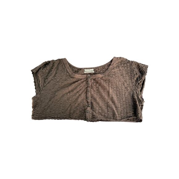 Urban Outfitters Crop Tee Brown Gauze Textured Button Front Top Large - Picture 1 of 4